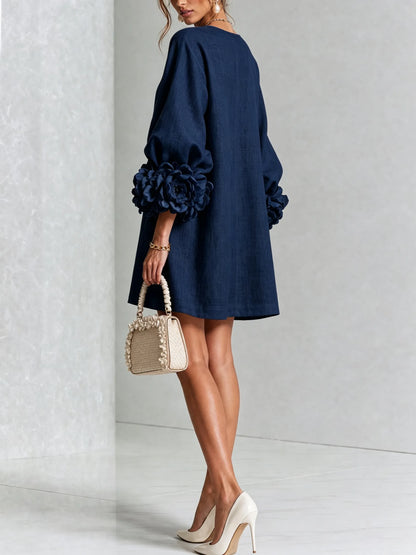Vestido de Invitada de Boda Corto Elegante Casual con Manga Abullonada