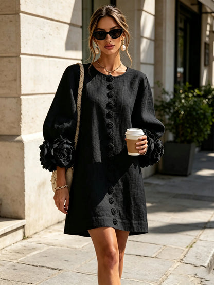 Vestido de Invitada de Boda Corto Elegante Casual con Manga Abullonada