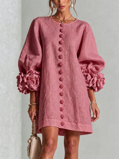 Vestido de Invitada de Boda Corto Elegante Casual con Manga Abullonada