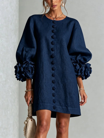 Vestido de Invitada de Boda Corto Elegante Casual con Manga Abullonada