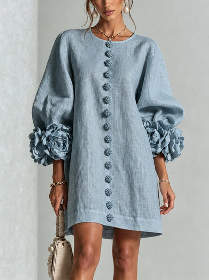Vestido de Invitada de Boda Corto Elegante Casual con Manga Abullonada