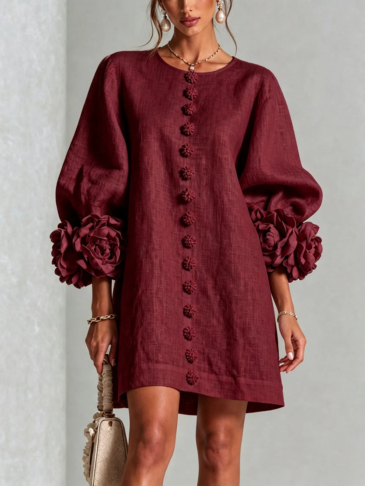 Vestido de Invitada de Boda Corto Elegante Casual con Manga Abullonada