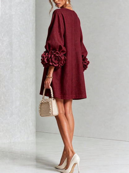 Vestido de Invitada de Boda Corto Elegante Casual con Manga Abullonada