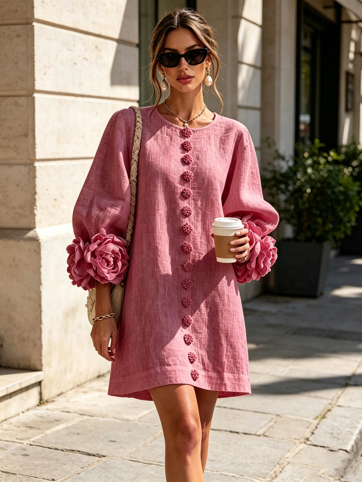 Vestido de Invitada de Boda Corto Elegante Casual con Manga Abullonada