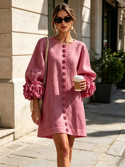 Vestido de Invitada de Boda Corto Elegante Casual con Manga Abullonada