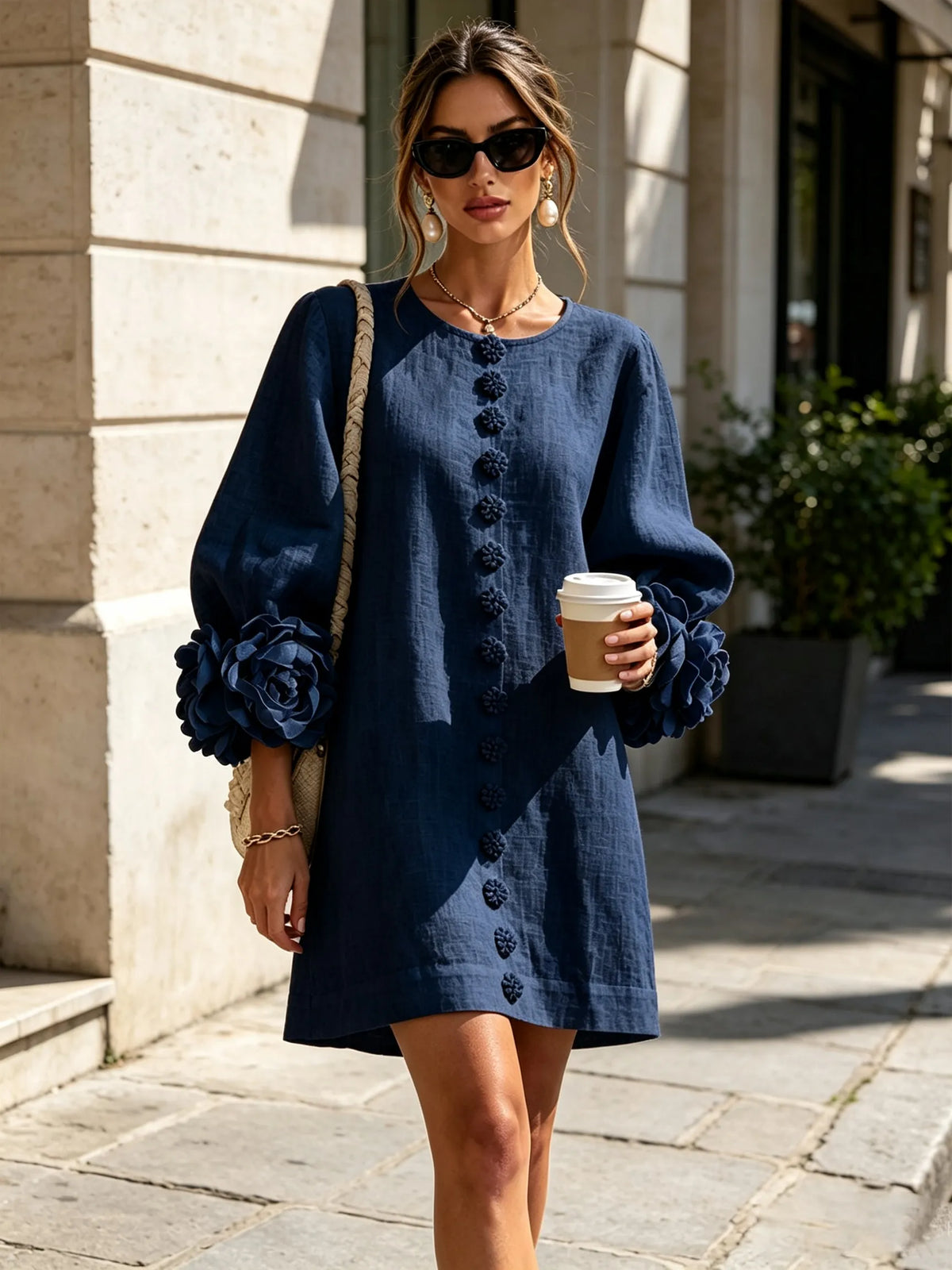 Vestido de Invitada de Boda Corto Elegante Casual con Manga Abullonada
