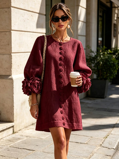 Vestido de Invitada de Boda Corto Elegante Casual con Manga Abullonada