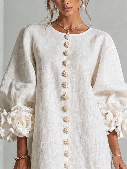Vestido de Invitada de Boda Corto Elegante Casual con Manga Abullonada