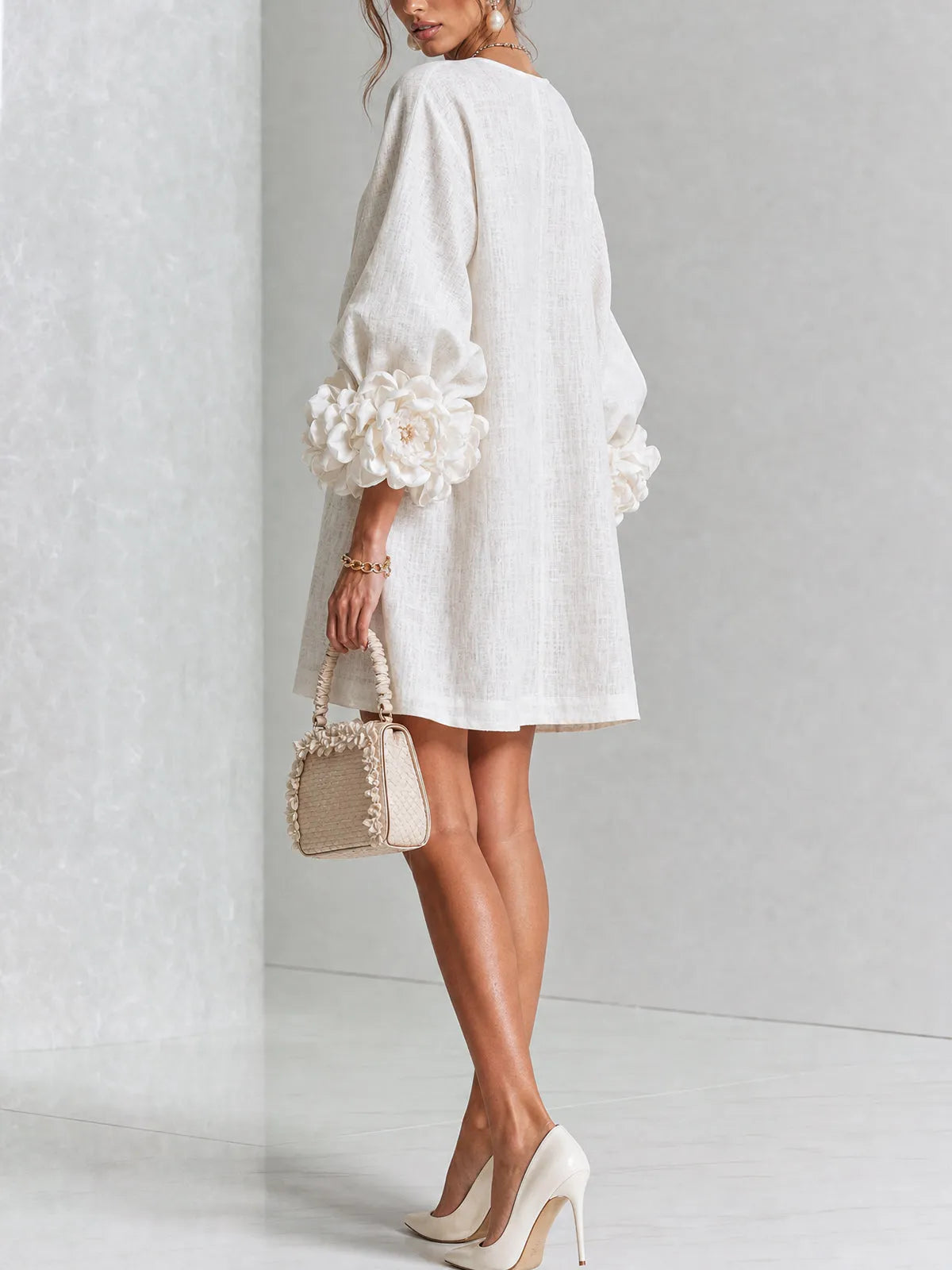 Vestido de Invitada de Boda Corto Elegante Casual con Manga Abullonada