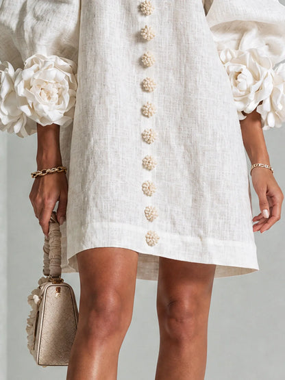 Vestido de Invitada de Boda Corto Elegante Casual con Manga Abullonada
