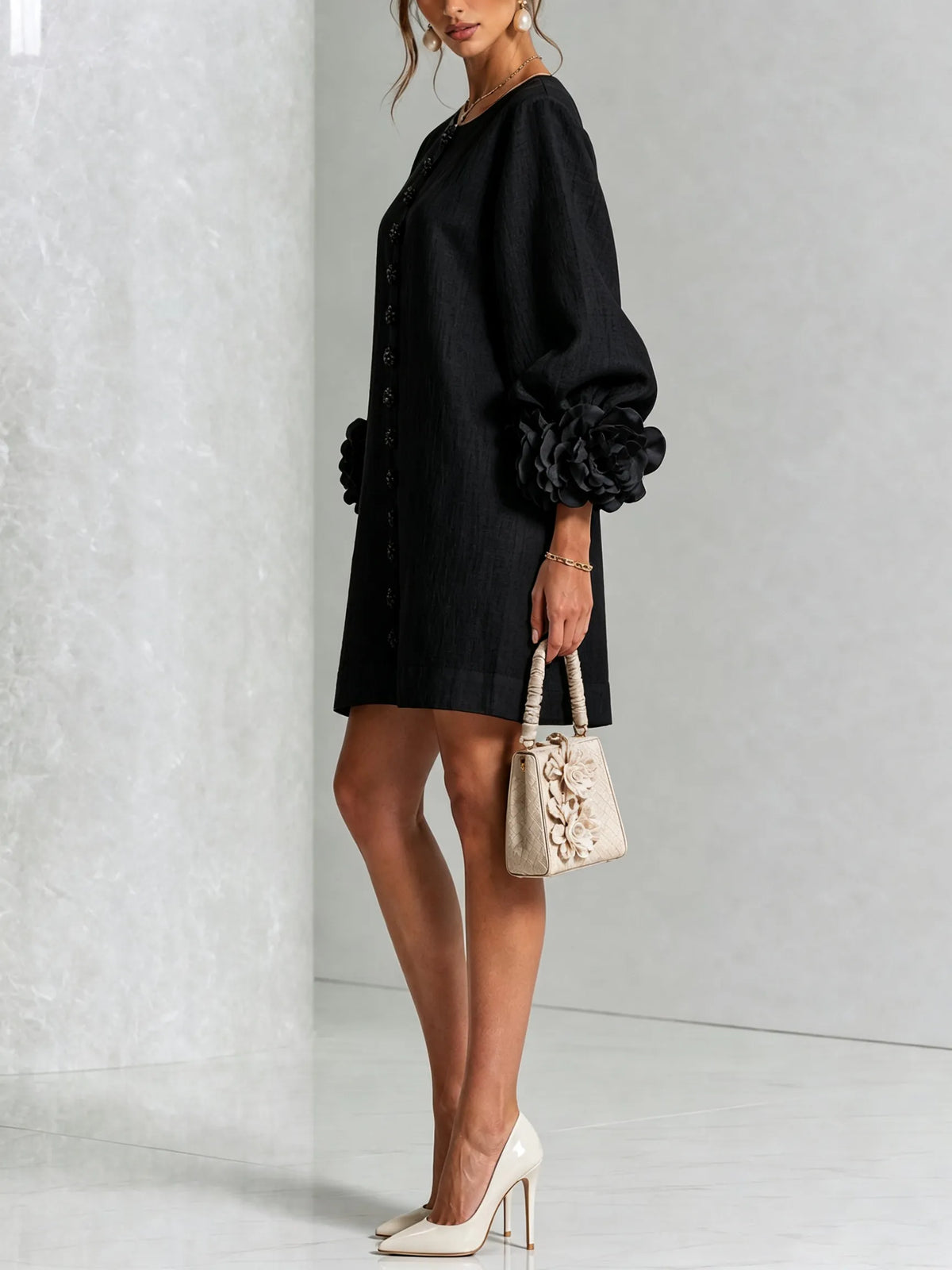 Vestido de Invitada de Boda Corto Elegante Casual con Manga Abullonada