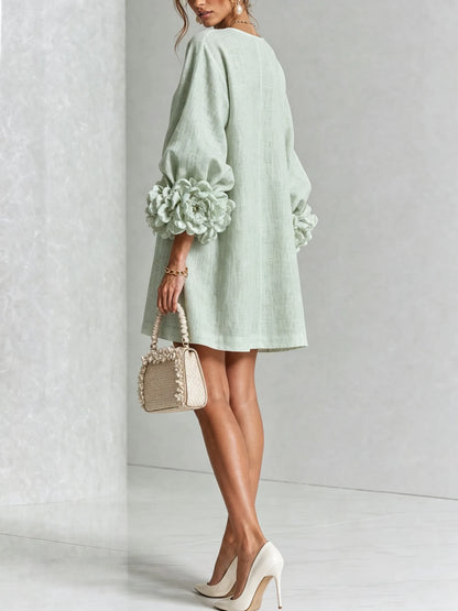 Vestido de Invitada de Boda Corto Elegante Casual con Manga Abullonada