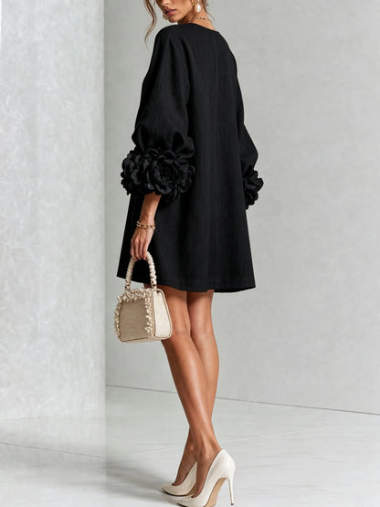 Vestido de Invitada de Boda Corto Elegante Casual con Manga Abullonada