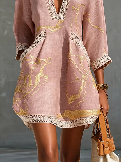 Vestido de Invitada de Boda Corto Elegante Estampado con Cuello en V