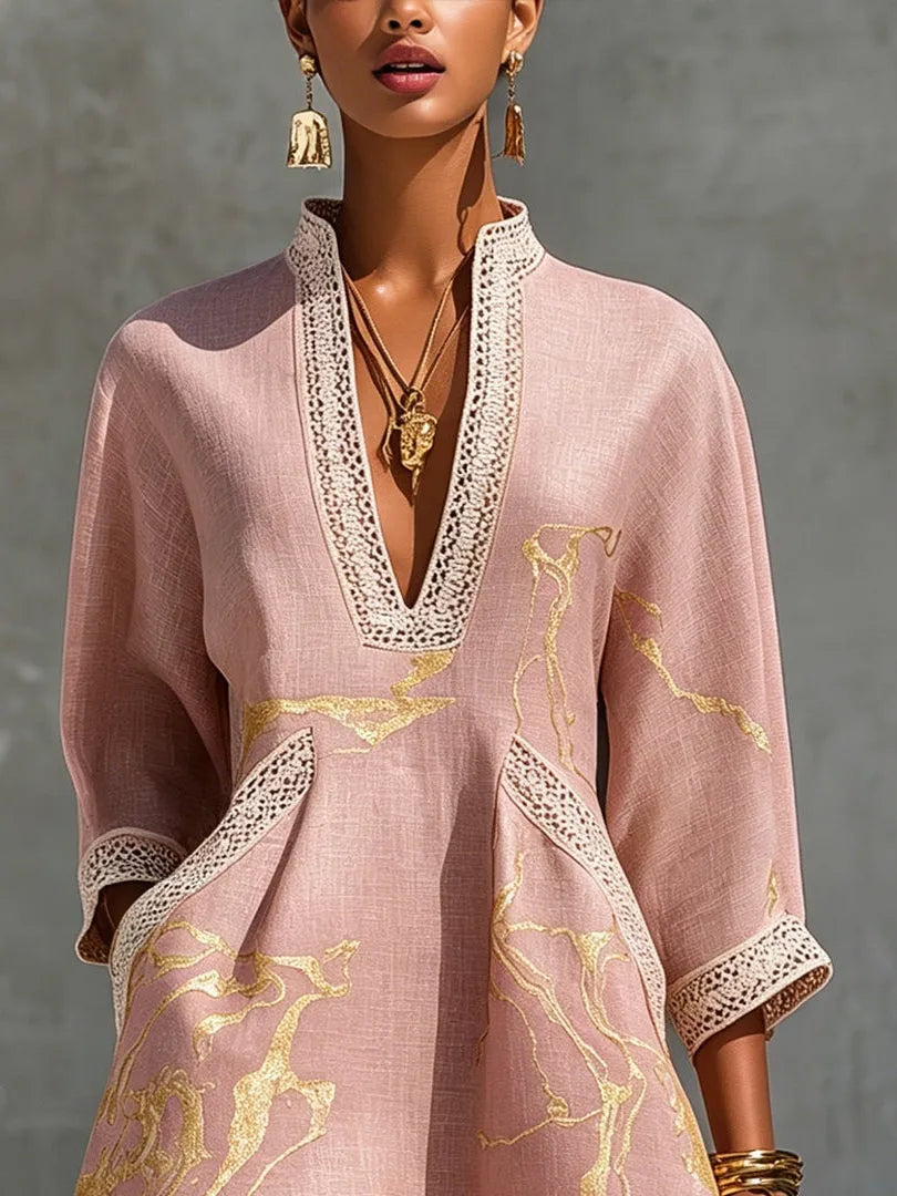 Vestido de Invitada de Boda Corto Elegante Estampado con Cuello en V