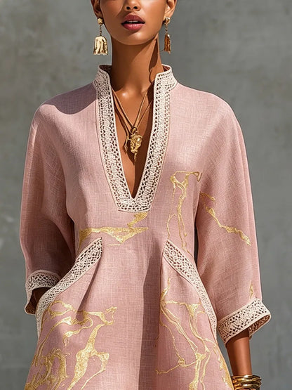 Vestido de Invitada de Boda Corto Elegante Estampado con Cuello en V