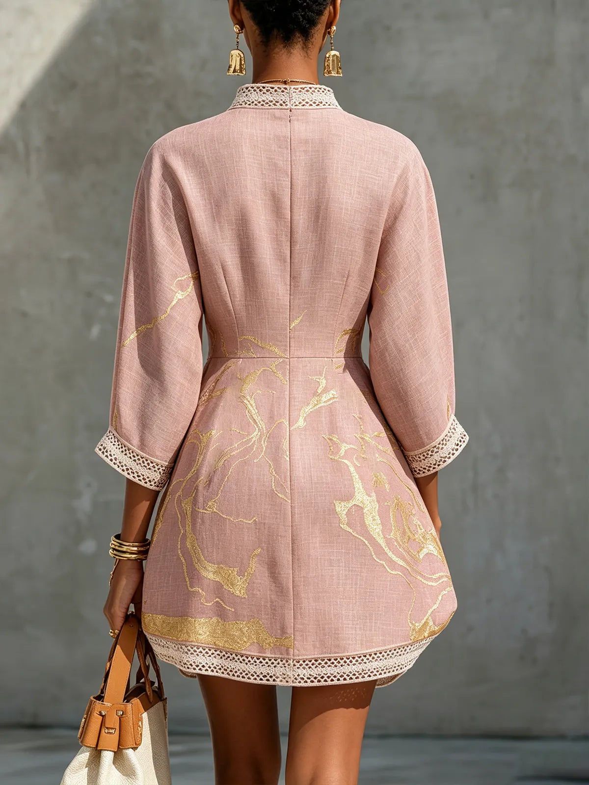 Vestido de Invitada de Boda Corto Elegante Estampado con Cuello en V