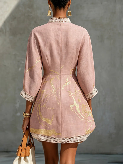 Vestido de Invitada de Boda Corto Elegante Estampado con Cuello en V