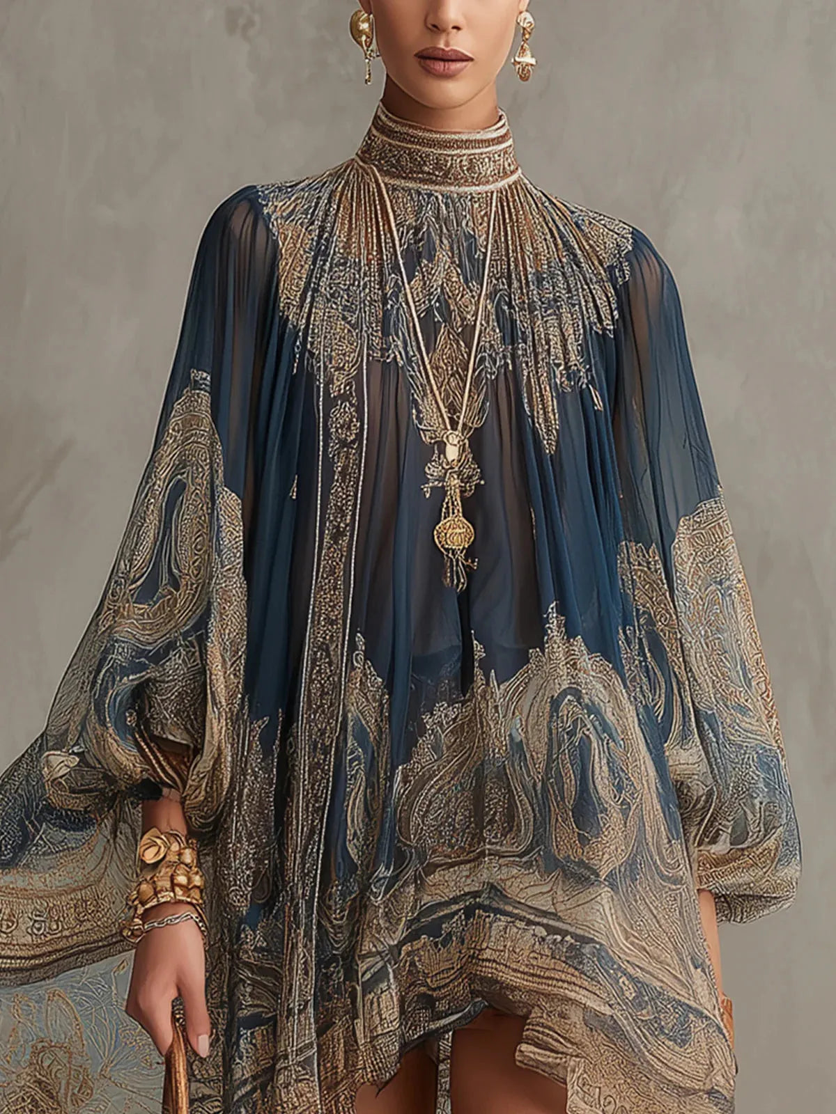 Vestido de Invitada de Boda Corto Elegante Estampado con Manga Larga