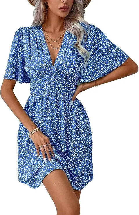 Vestido de Invitada de Boda Corto  Elegante Manga Corta con Fruncido