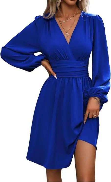 Vestido de Invitada de Boda Corto  Elegante Manga Corta con Fruncido