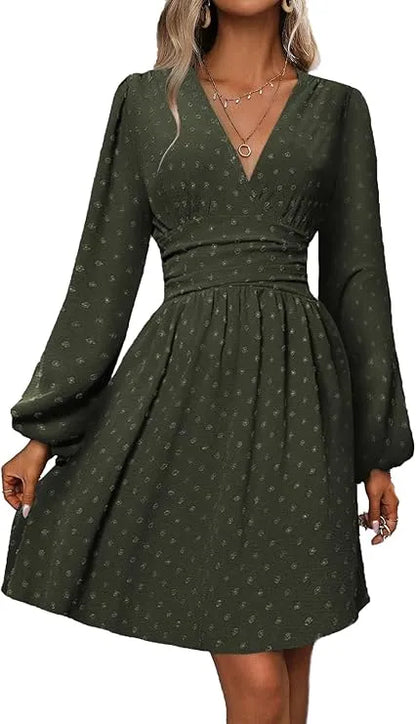 Vestido de Invitada de Boda Corto  Elegante Manga Corta con Fruncido