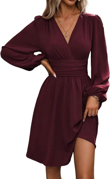Vestido de Invitada de Boda Corto  Elegante Manga Corta con Fruncido