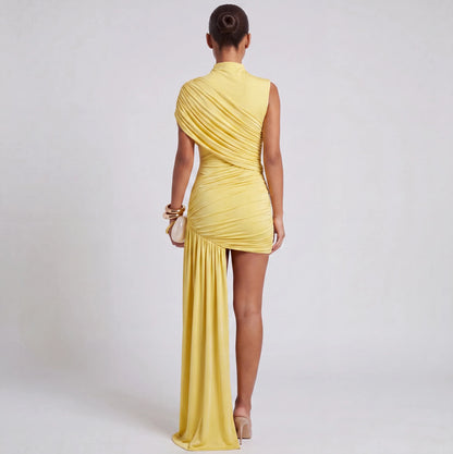 Vestido de Invitada de Boda Corto Elegante Moderno con Cuello Alto