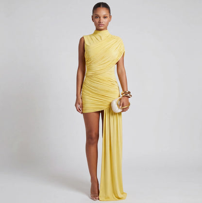 Vestido de Invitada de Boda Corto Elegante Moderno con Cuello Alto