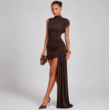 Vestido de Invitada de Boda Corto Elegante Moderno con Cuello Alto