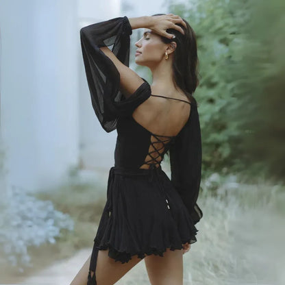 Vestido de Invitada de Boda Corto Elegante Romántico con Volantes
