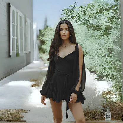 Vestido de Invitada de Boda Corto Elegante Romántico con Volantes