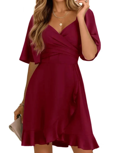 Vestido de Invitada de Boda Corto Elegante Volantes con Manga Corta