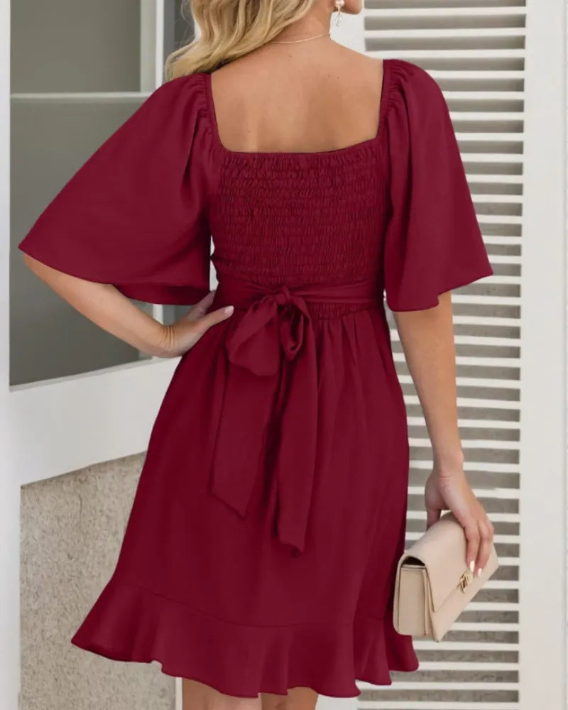 Vestido de Invitada de Boda Corto Elegante Volantes con Manga Corta