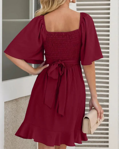 Vestido de Invitada de Boda Corto Elegante Volantes con Manga Corta