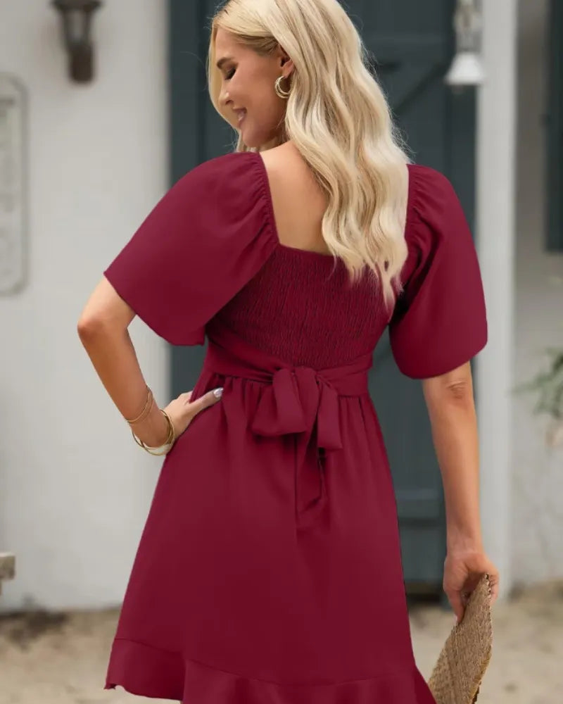 Vestido de Invitada de Boda Corto Elegante Volantes con Manga Corta