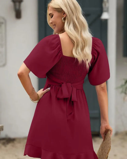 Vestido de Invitada de Boda Corto Elegante Volantes con Manga Corta