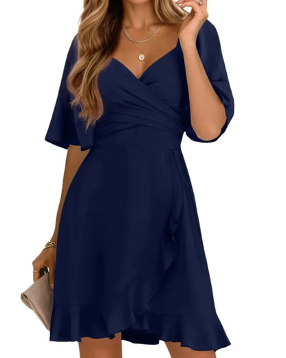 Vestido de Invitada de Boda Corto Elegante Volantes con Manga Corta