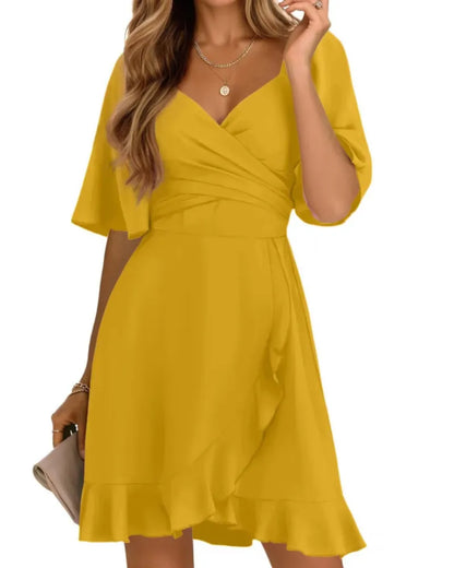 Vestido de Invitada de Boda Corto Elegante Volantes con Manga Corta