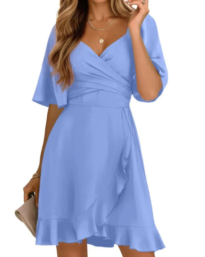 Vestido de Invitada de Boda Corto Elegante Volantes con Manga Corta