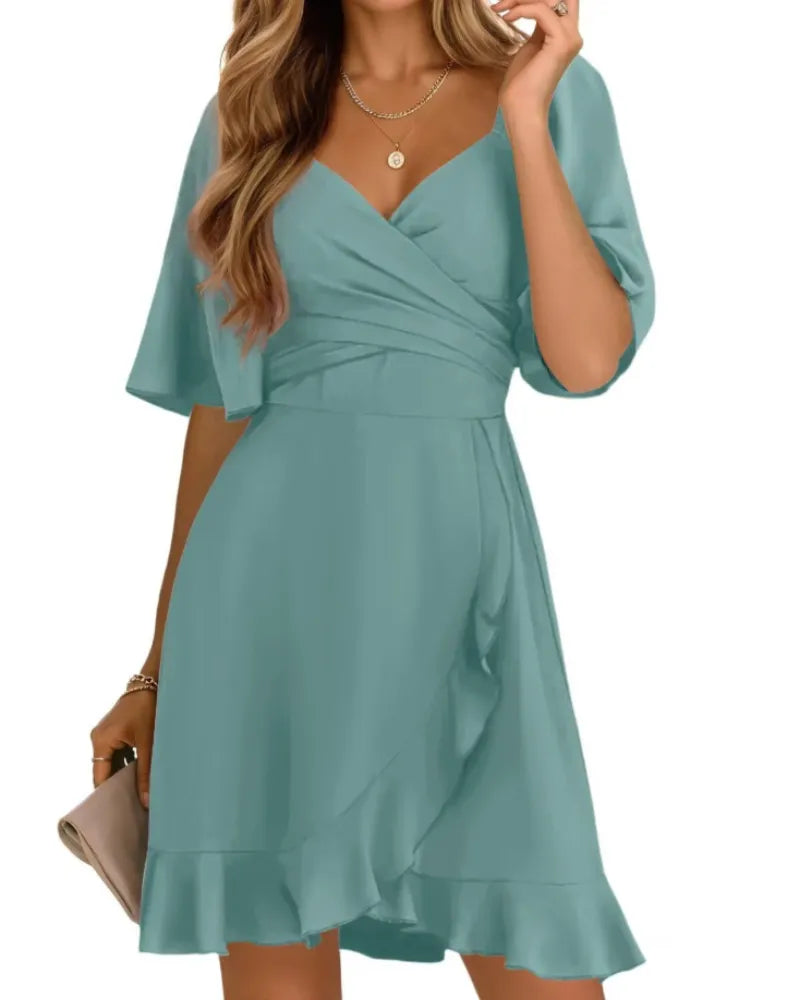 Vestido de Invitada de Boda Corto Elegante Volantes con Manga Corta