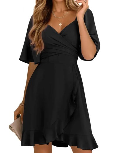 Vestido de Invitada de Boda Corto Elegante Volantes con Manga Corta
