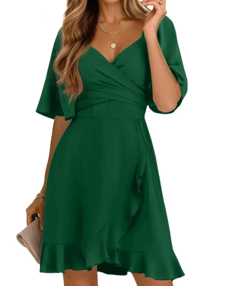 Vestido de Invitada de Boda Corto Elegante Volantes con Manga Corta
