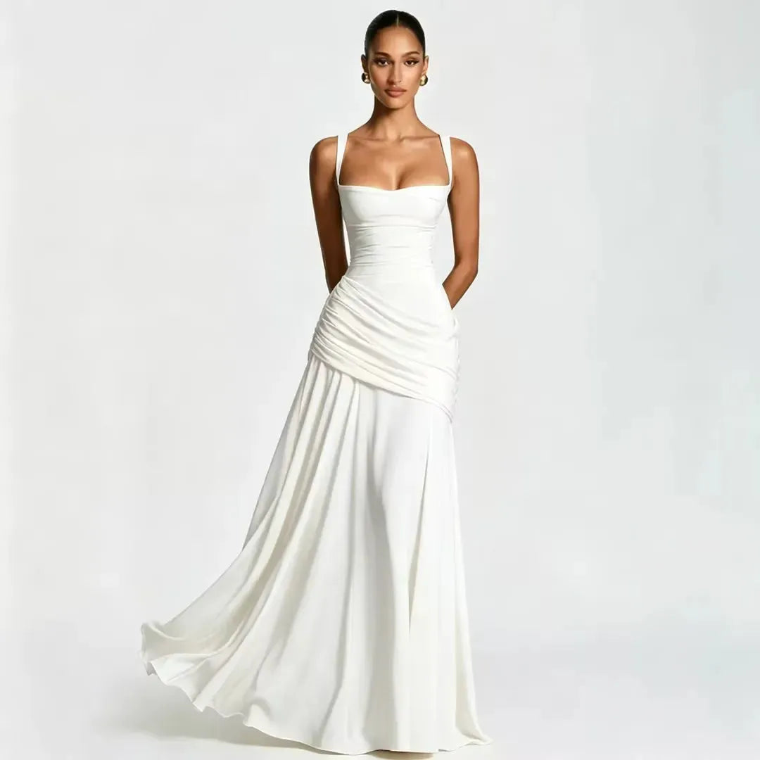 Estido de Invitada de Boda Largo Elegante Casual con Plisado