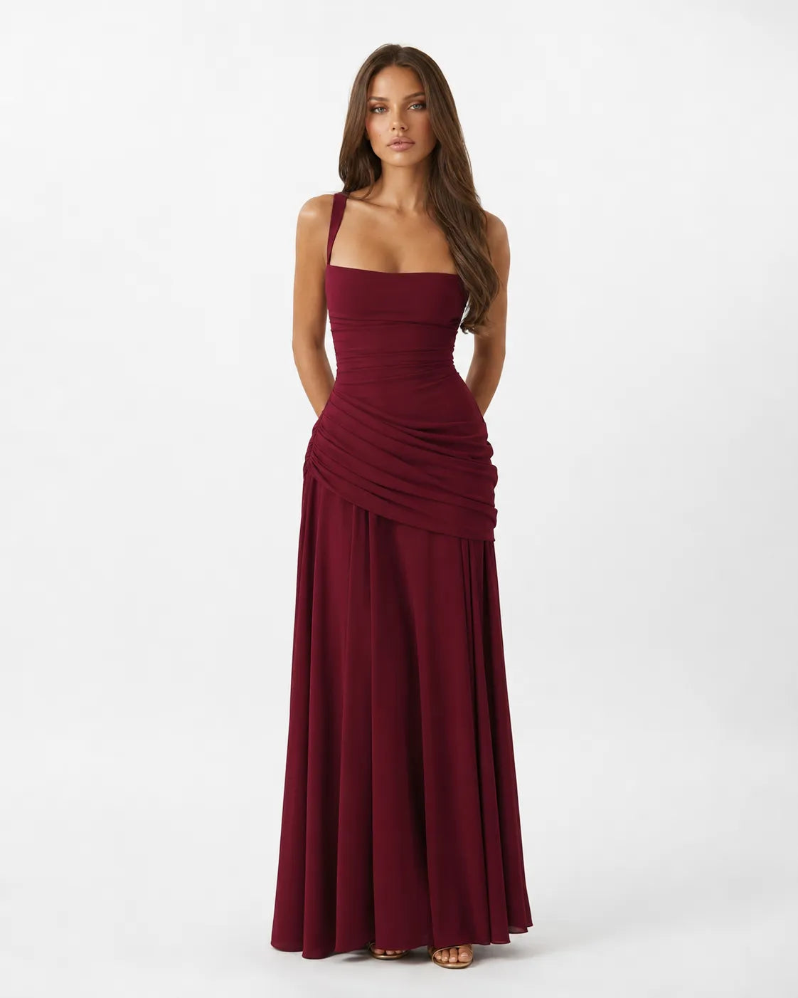 Estido de Invitada de Boda Largo Elegante Casual con Plisado