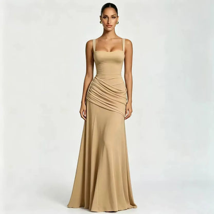 Estido de Invitada de Boda Largo Elegante Casual con Plisado