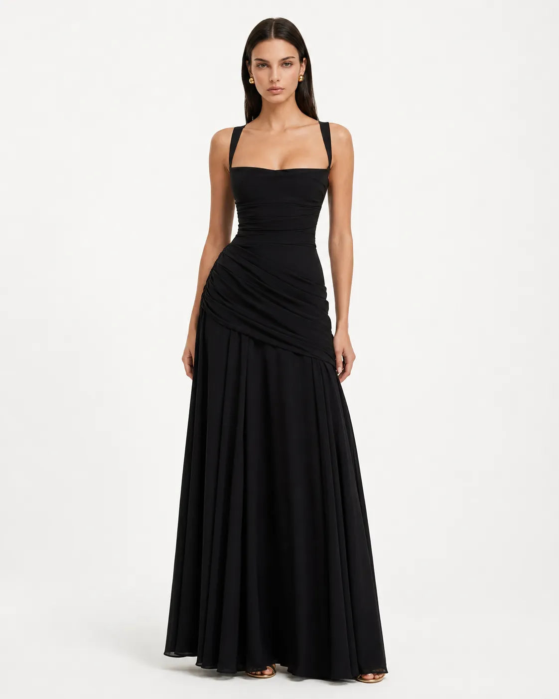 Estido de Invitada de Boda Largo Elegante Casual con Plisado