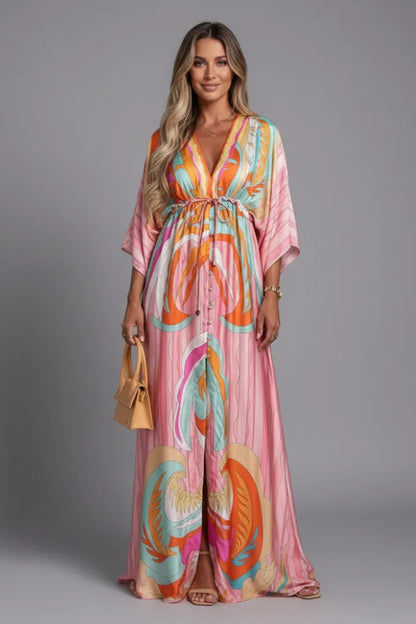 Vestido de Invitada de Boda Largo Boho Elegante con Cuello en V