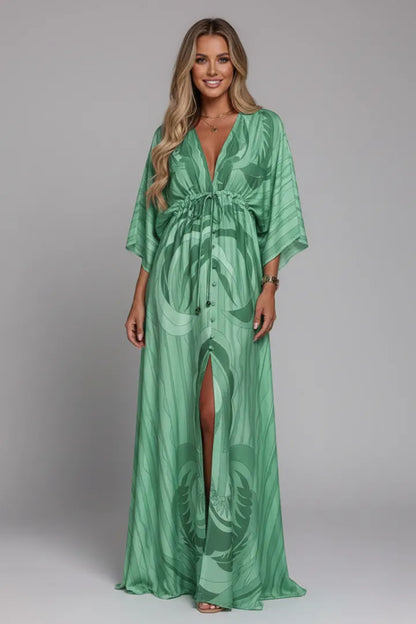 Vestido de Invitada de Boda Largo Boho Elegante con Cuello en V