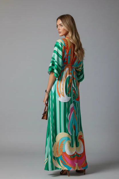 Vestido de Invitada de Boda Largo Boho Elegante con Cuello en V